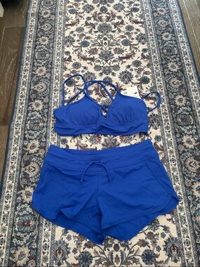 Athleta Bright Royal Blue Bikini Top and Swim Shorts Set